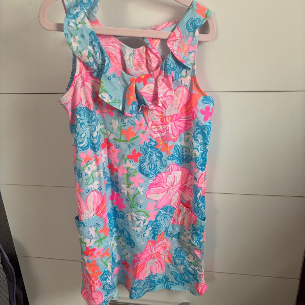 Lily Pulitzer Girls Floral Sleeveless Dress with Ruffle Detail